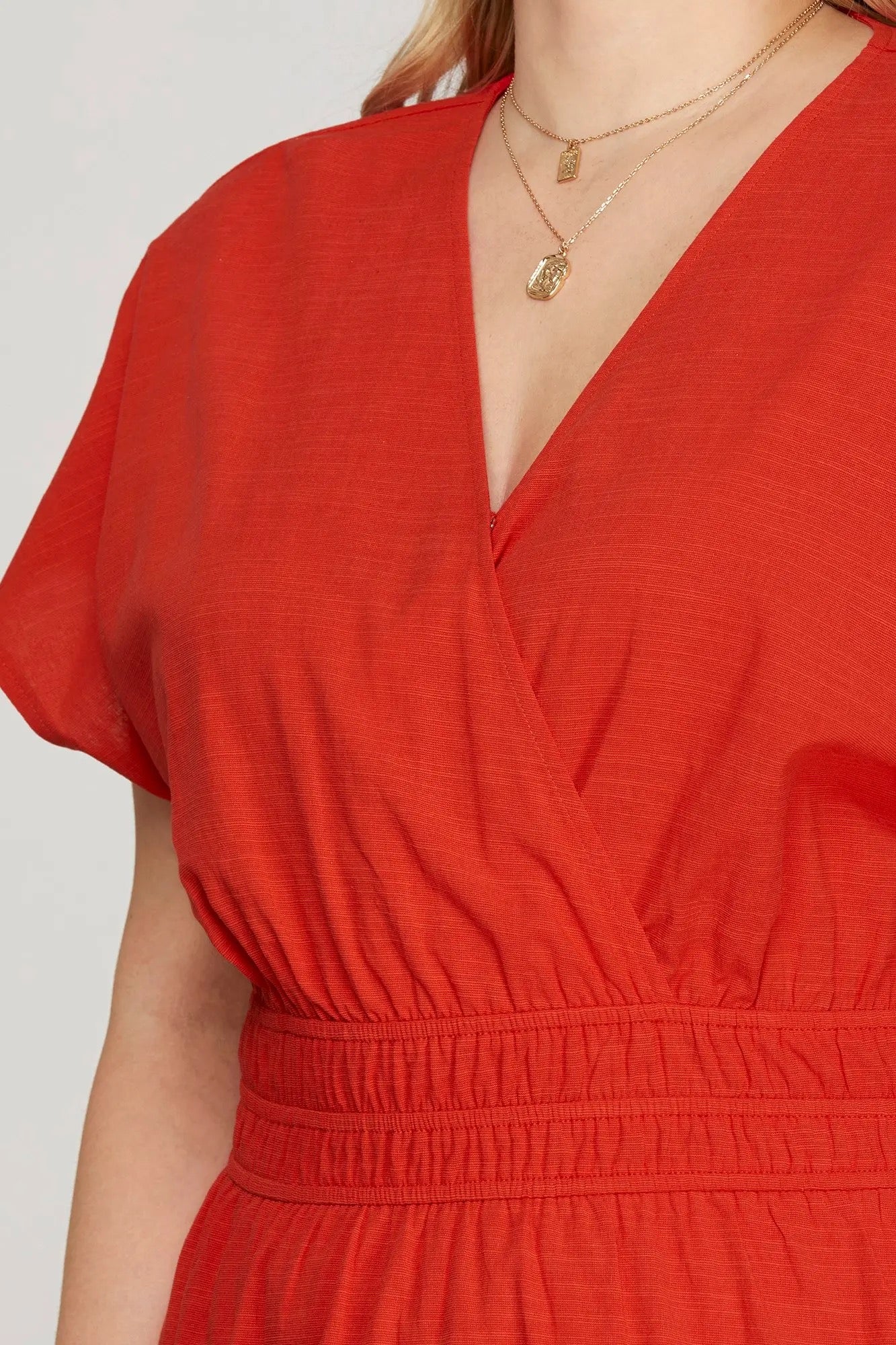 Smocked Waist Tiered Mini Dress - Red