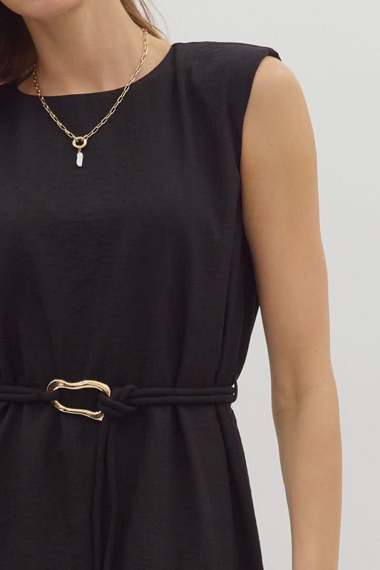 Belted Midi Dress - Black