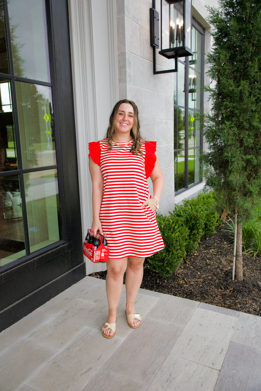 Fireworks + Flirt Striped Dress - Red