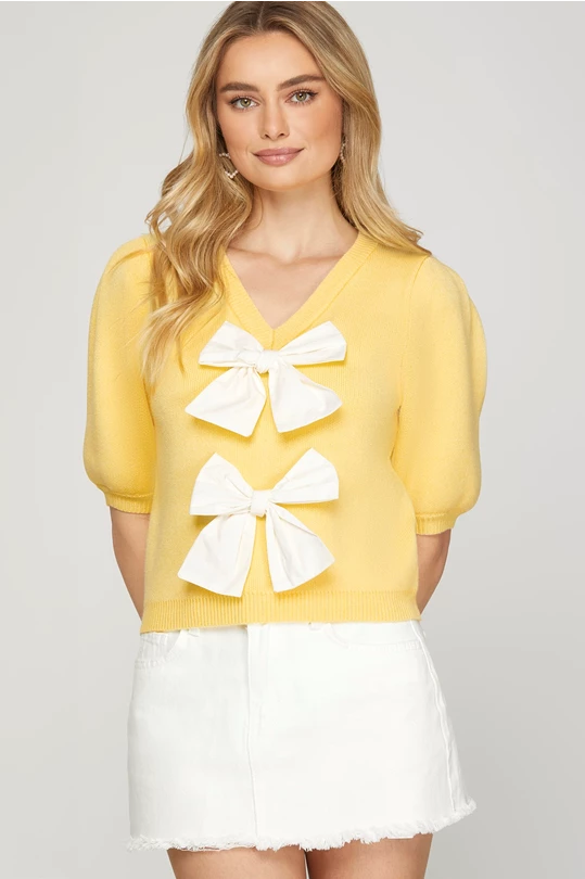 Stay Sweet Sweater Top - Yellow