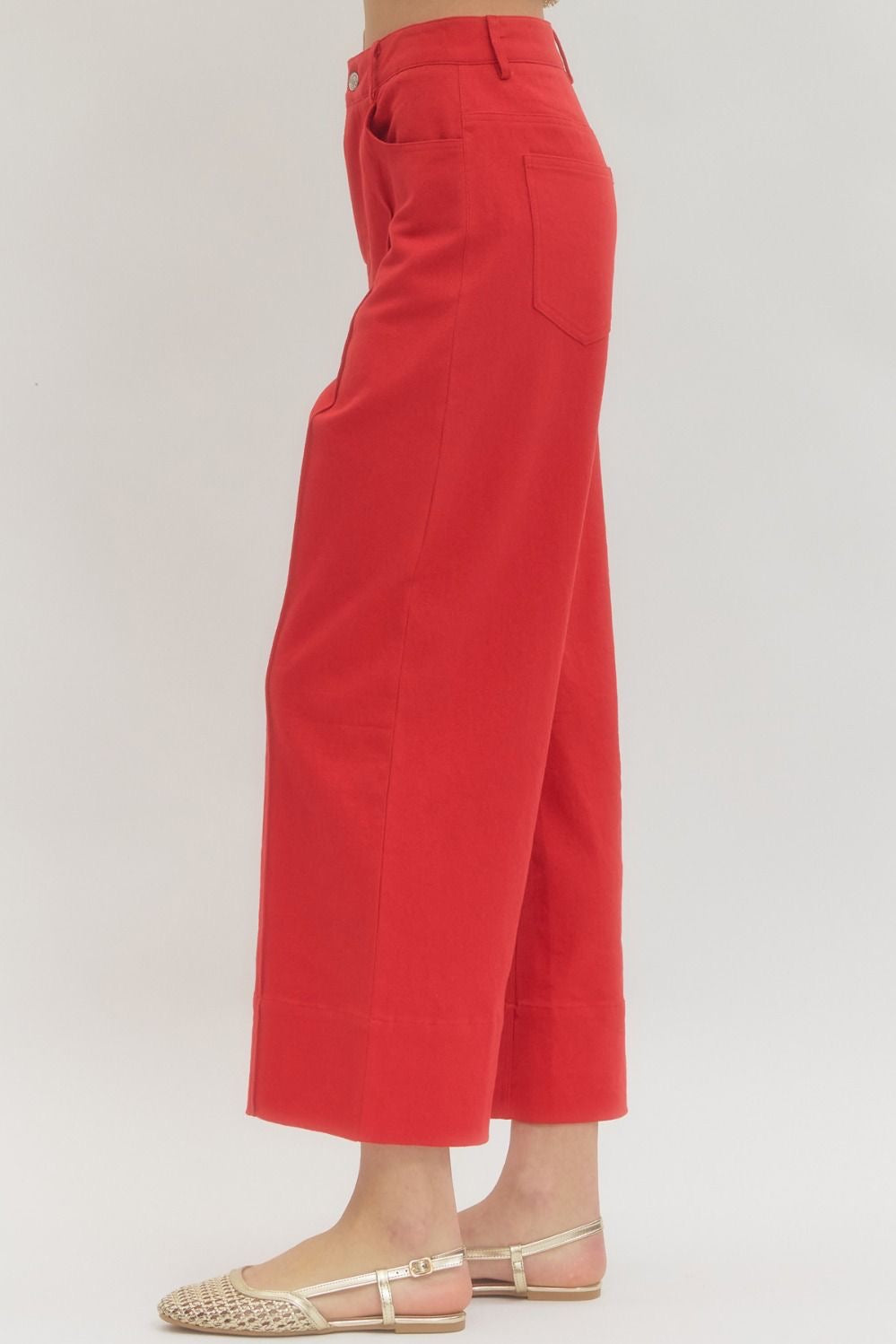 Red Front Seam Wide Leg Pants