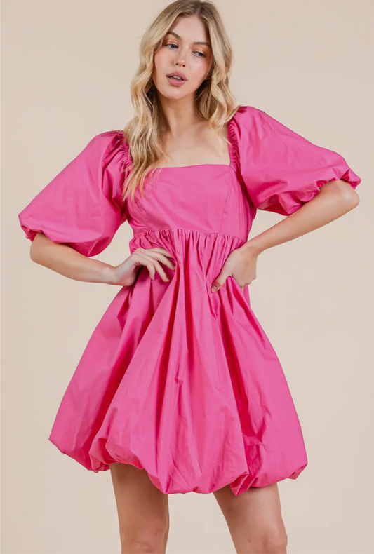 Pink Puff Sleeve Mini Dress