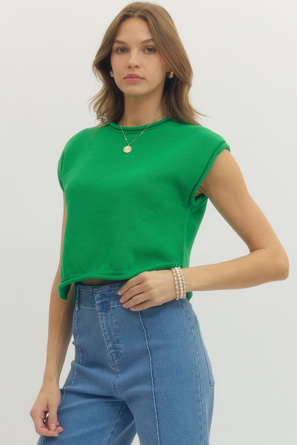 Sleeveless Cotton Sweater - Green