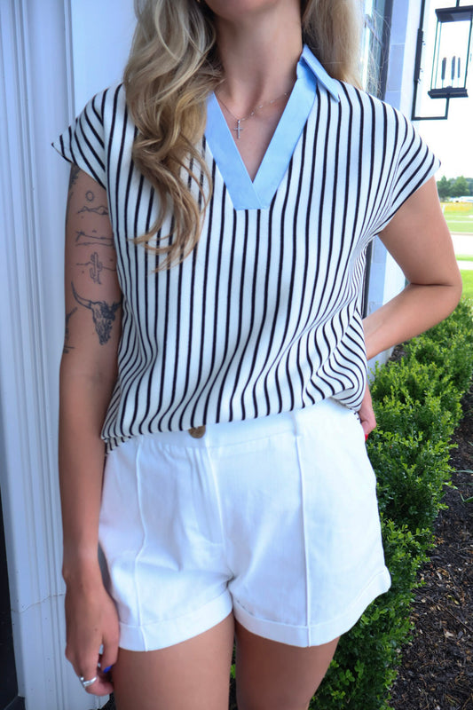 The Madeline Top - Ivory/Blue