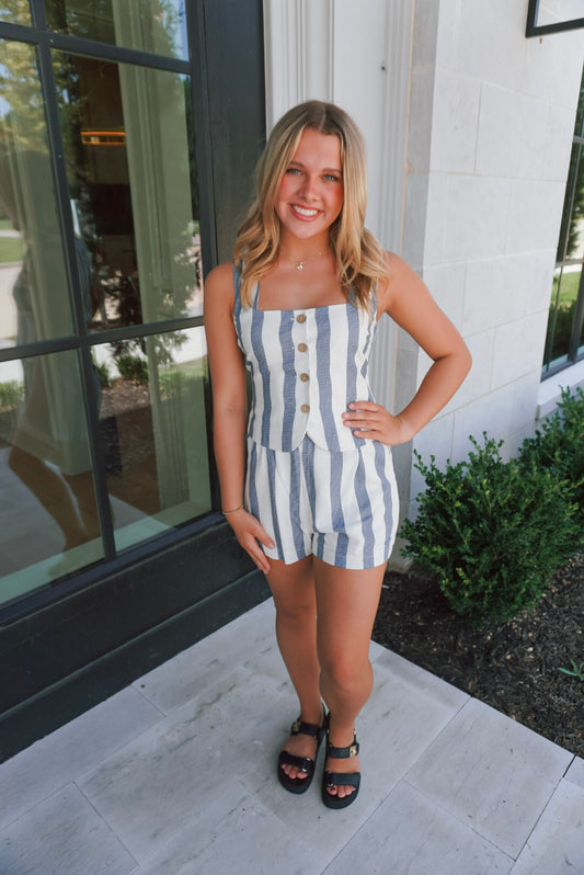 See You Again Striped Set - Navy