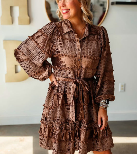 Brown Velvet Mini Dress