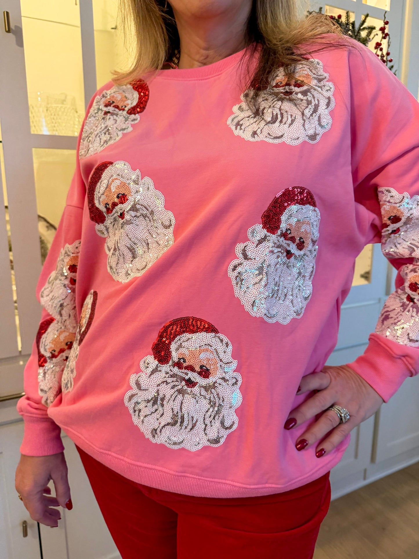 Pink Sequin Santa Oversized Sweatshirt