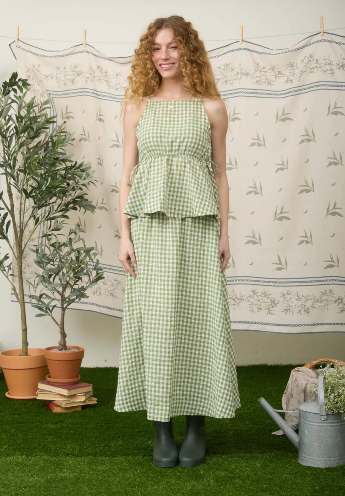 Gingham Skirt And Top Set - Green
