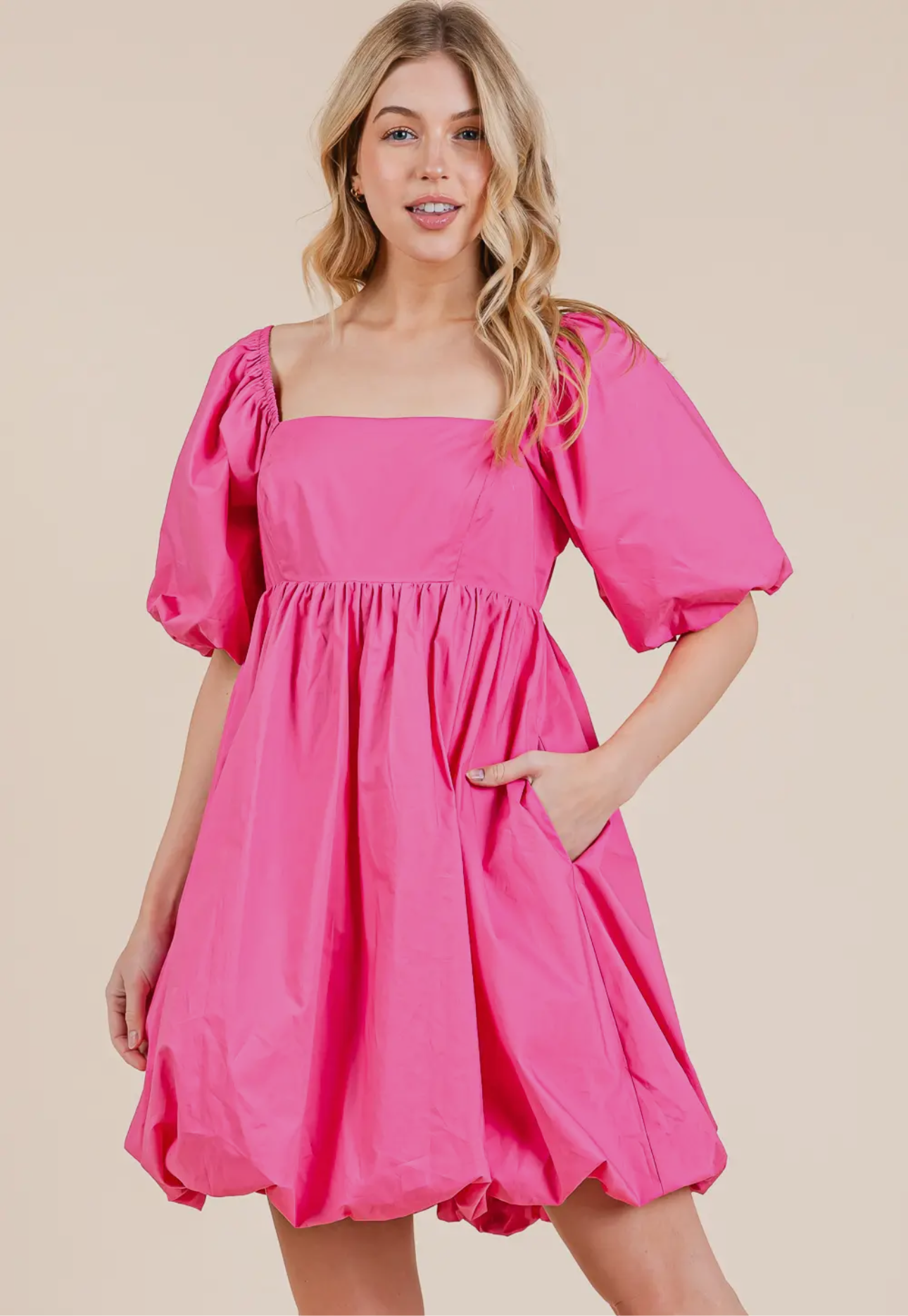 Pink Puff Sleeve Mini Dress