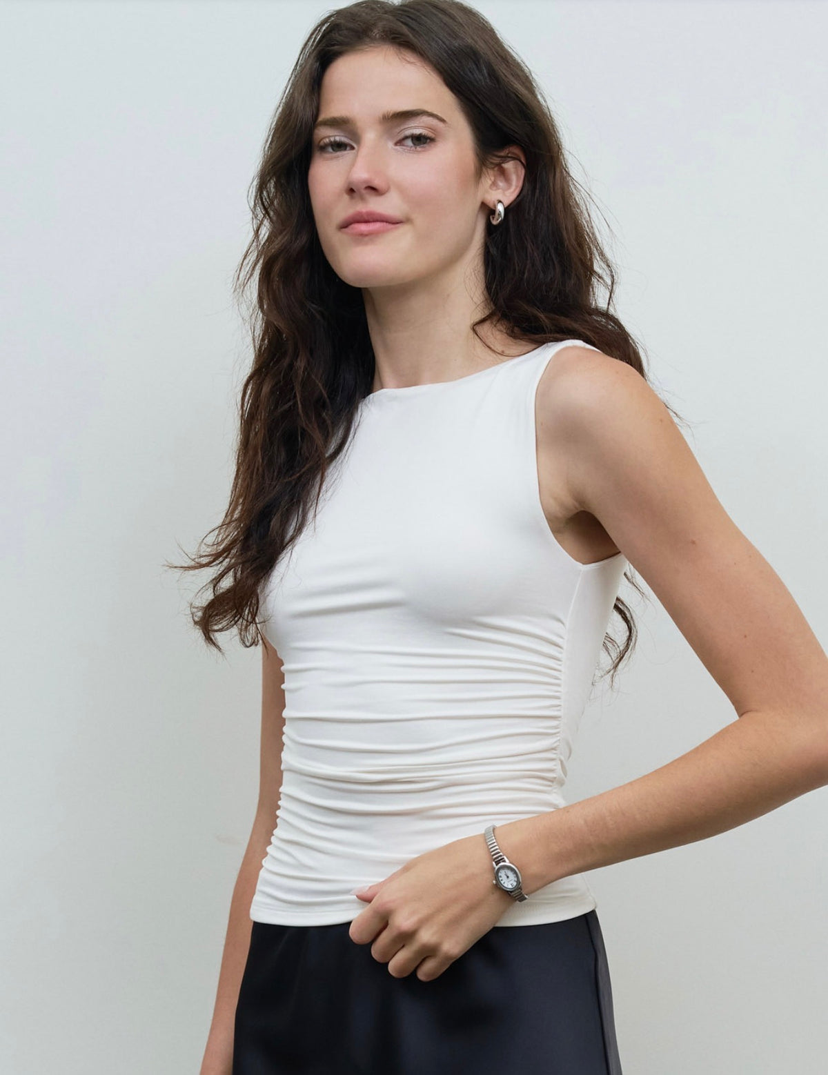 Ruched Detail Tank Top - Ivory