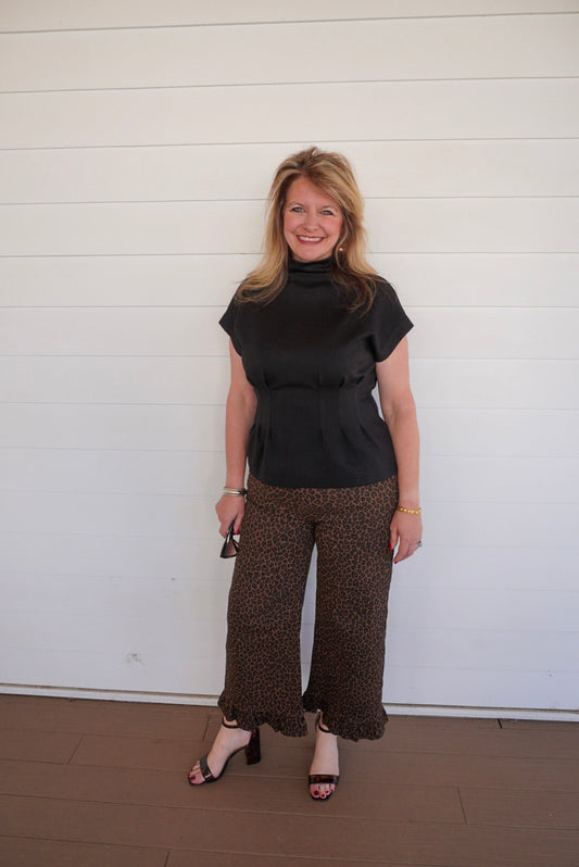 Black Pleated Waist Top