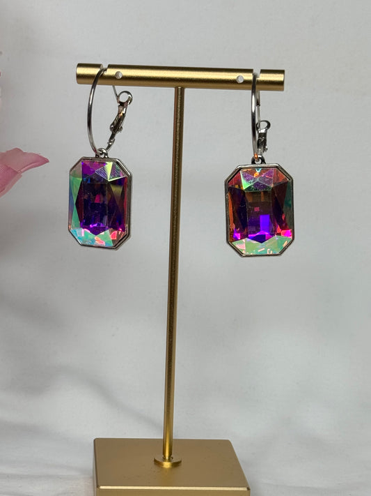 Iridescent Jewel Hoops - Silver