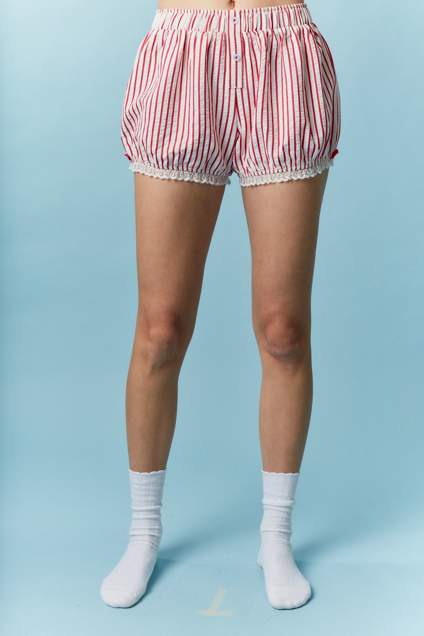 Red Striped Lace Trim Bloomer
