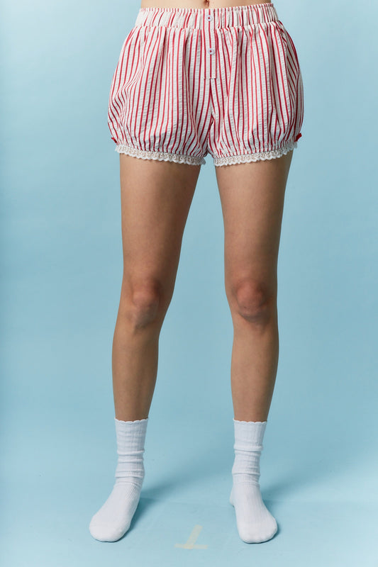 Red Striped Lace Trim Bloomer