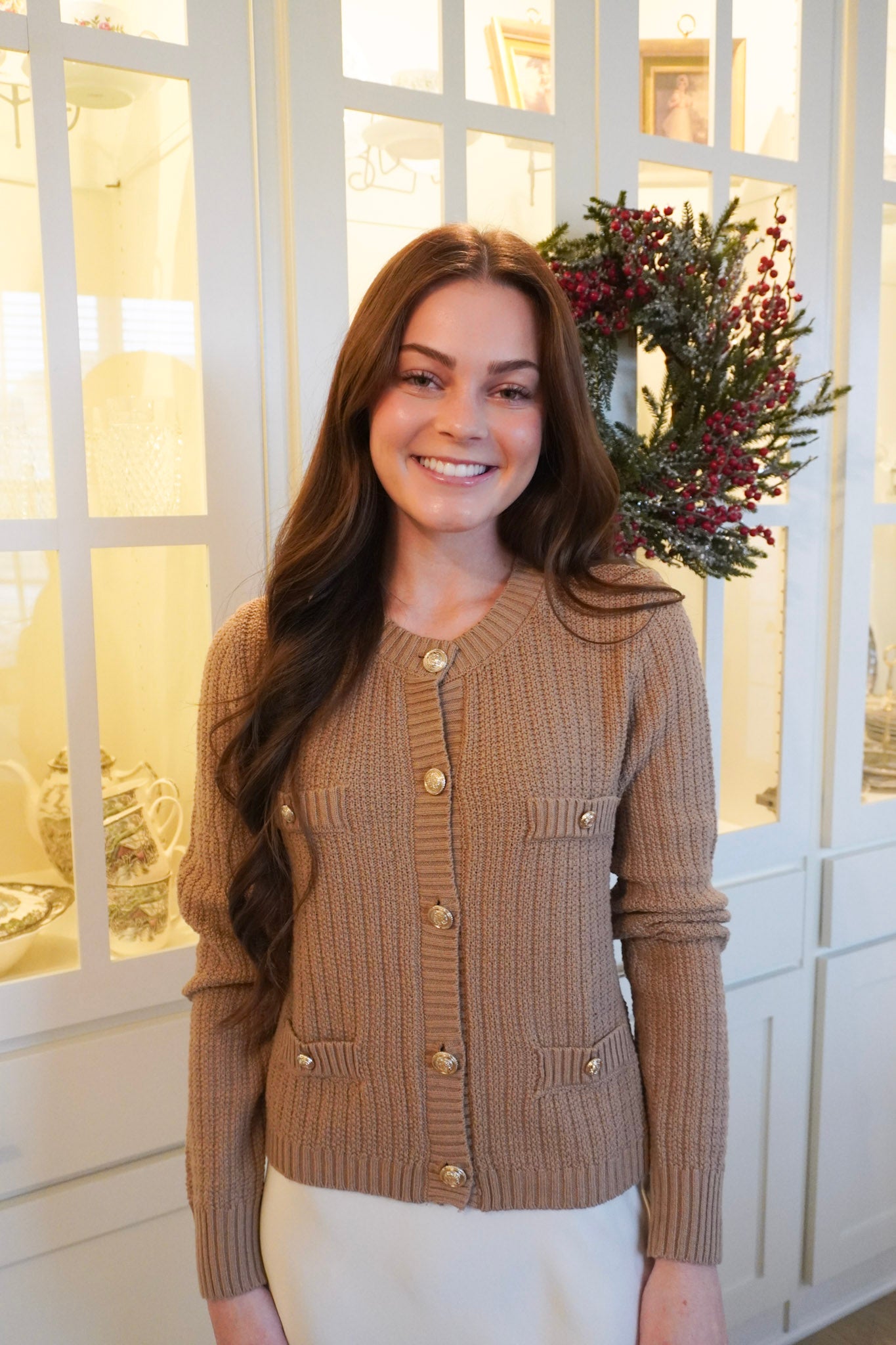 Old Money Long Sleeve Button Down Sweater - Taupe