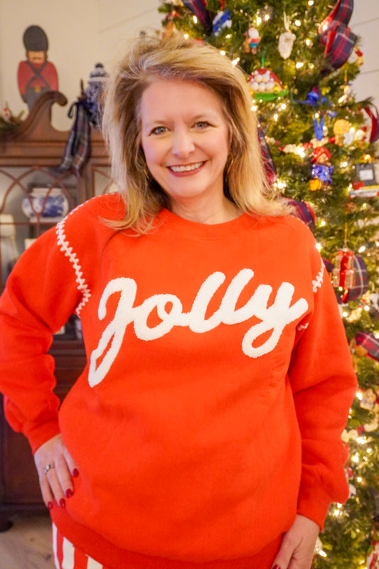 “Jolly” Embroidered Red Sweater