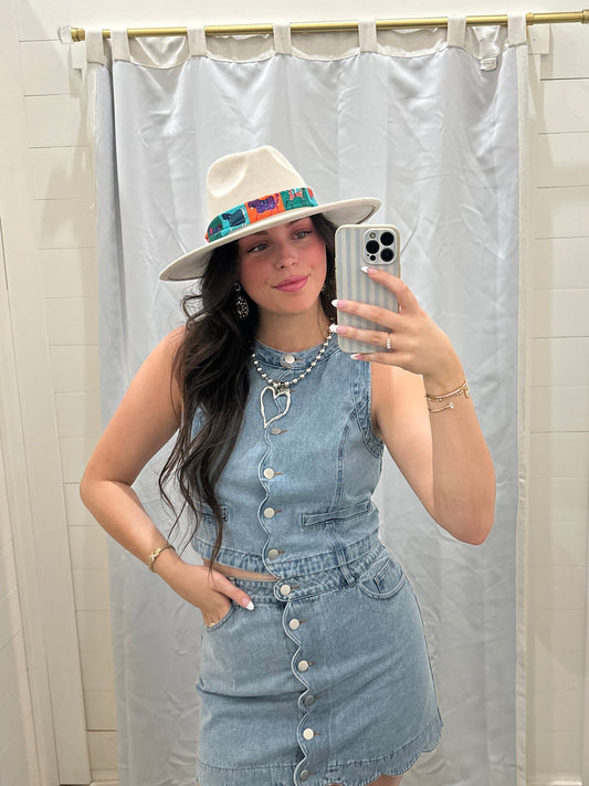 Suede Wide Rim Rancher Hat - Cream