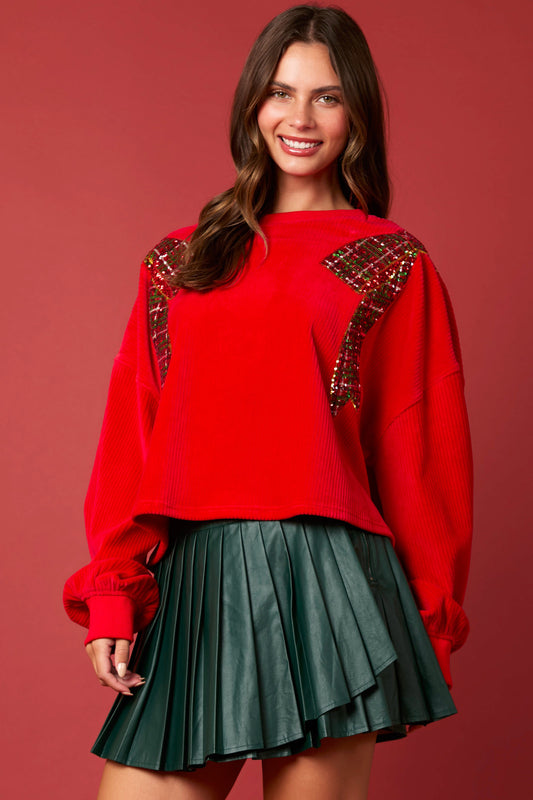 Red Sequin Bow Sweater