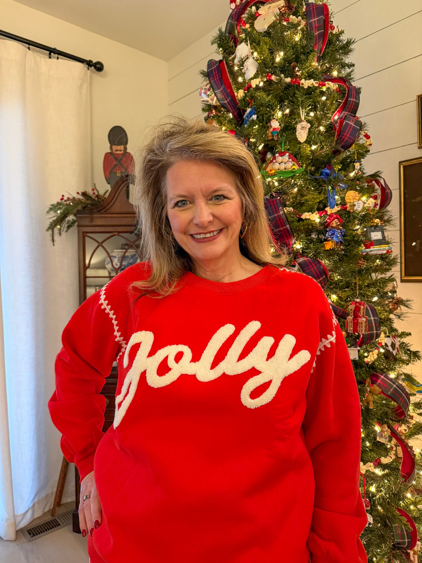 “Jolly” Embroidered Red Sweater