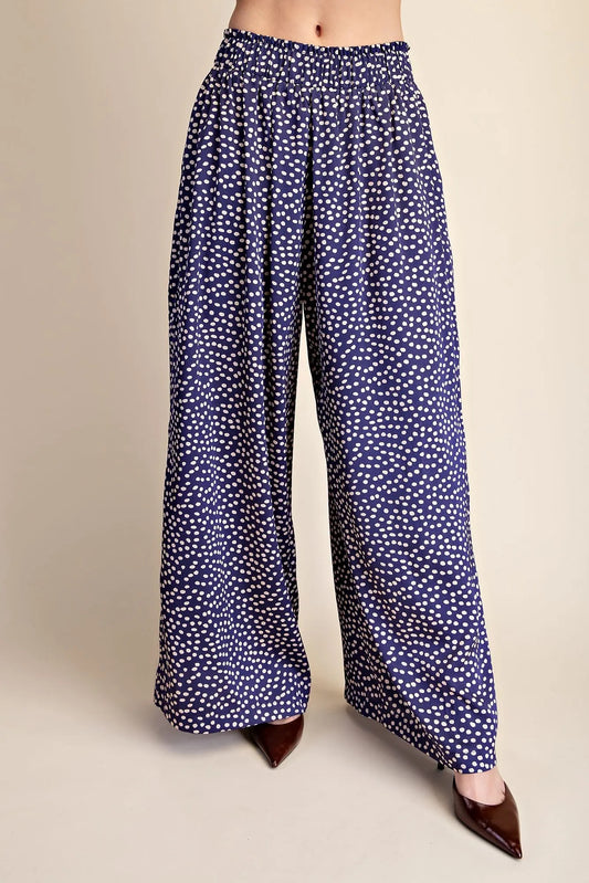 Elastic Band Dot Pants -Navy