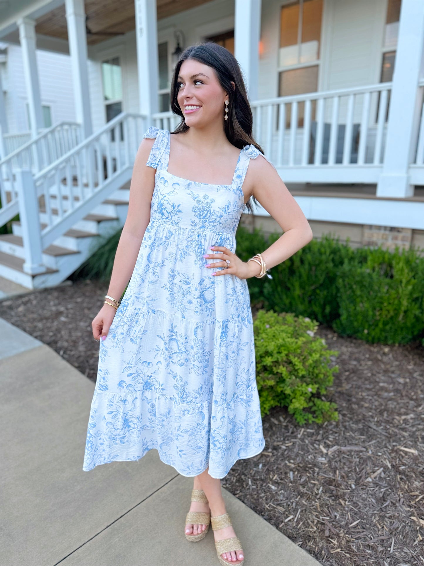 Fruit Blossom Tiered Midi Dress