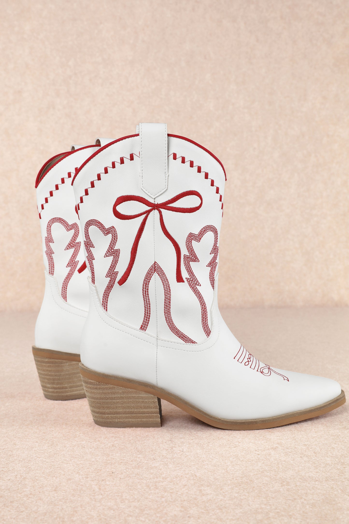 Miim Red Bow White Ankle Boots