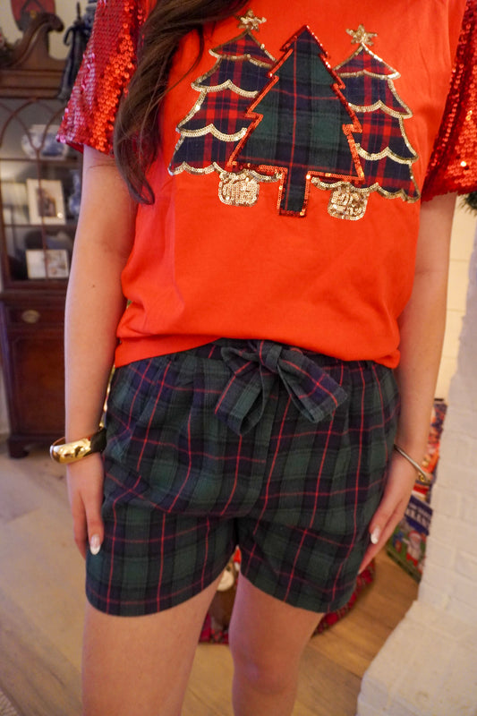 Green Flannel Pleat-Front Shorts With Belt