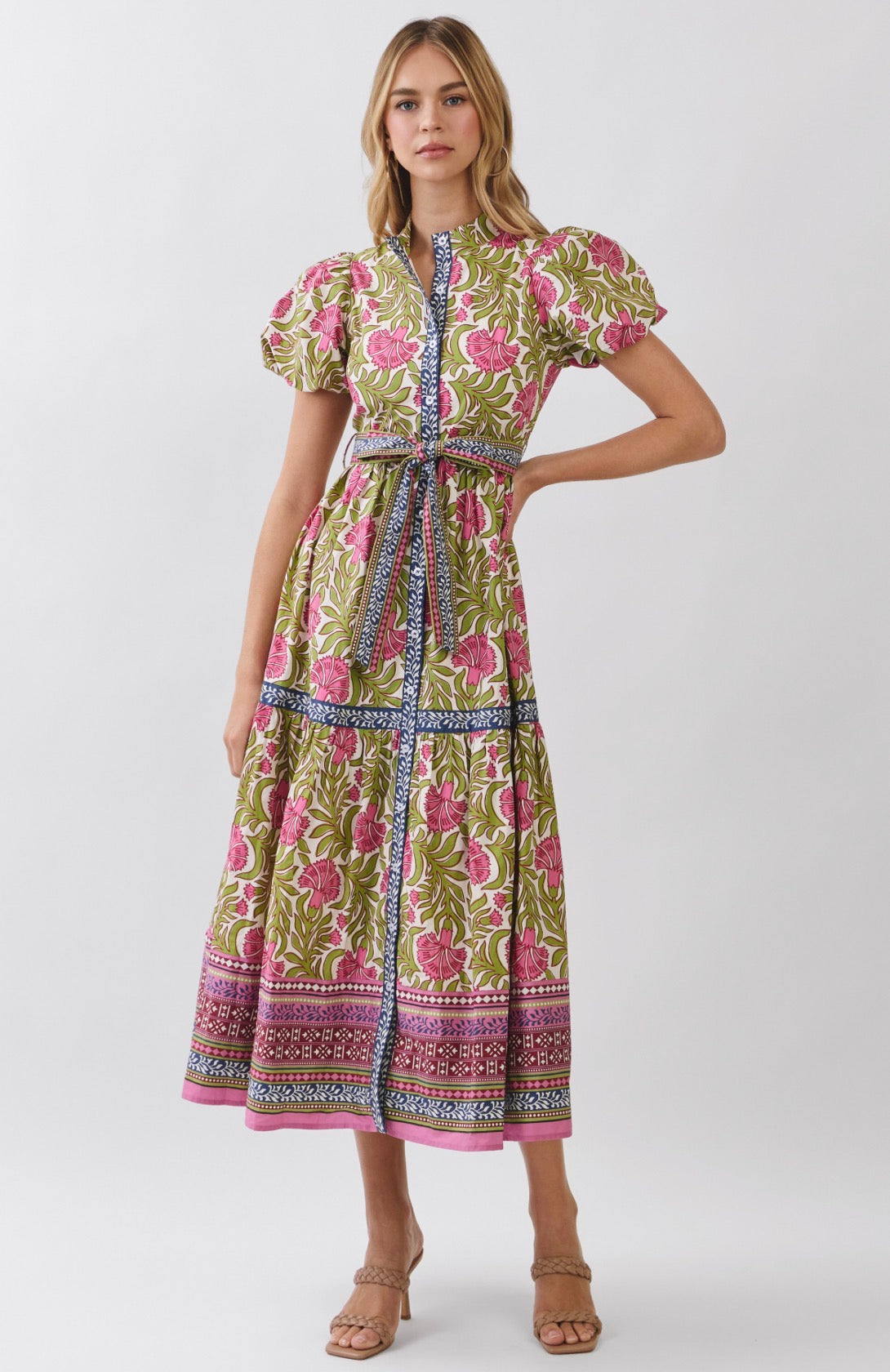 Yours Truly Green & Pink Floral Midi Dress