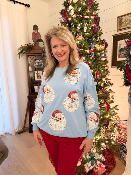 Light Blue Sequin Santa Oversized Sweatshirt