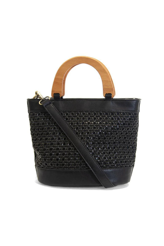 Joy Susan Havana Faux Cane Wood Handle Bag - Black