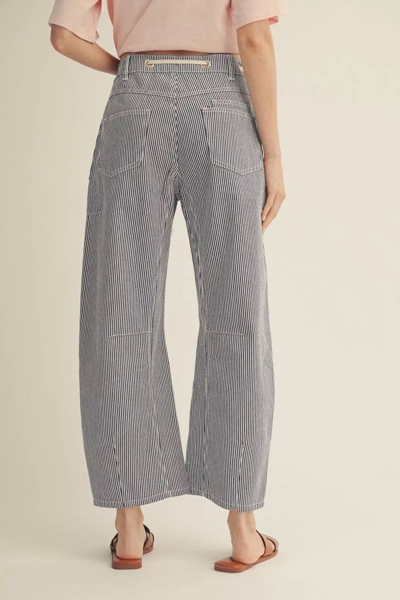 Navy Denim Striped Barrel Jeans