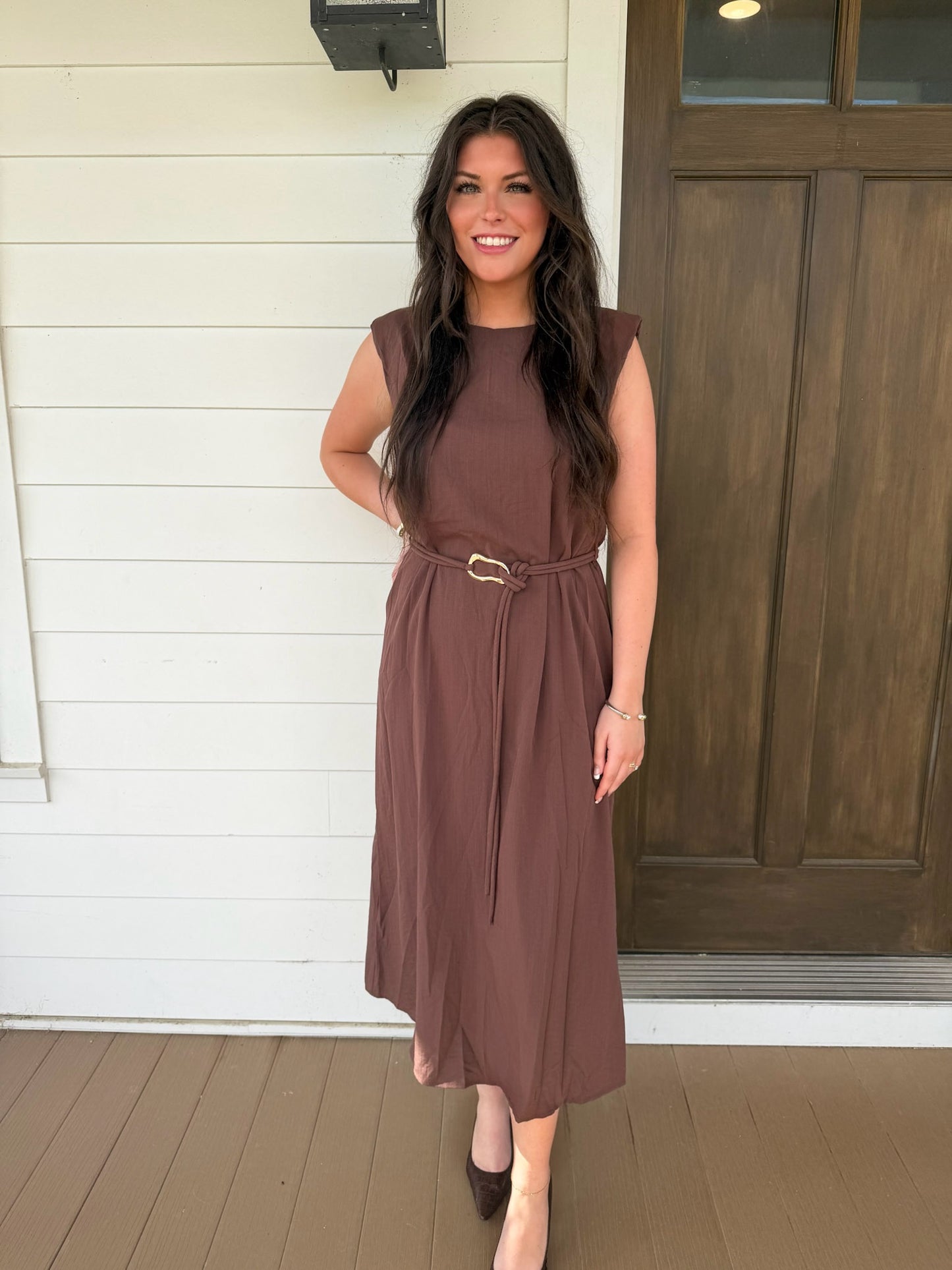 Belted Midi Dress - Espresso