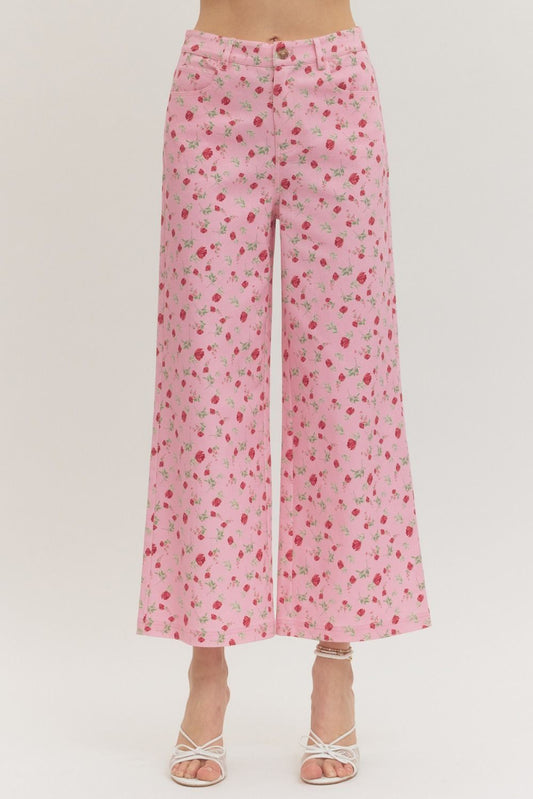 Rosebud Wide Leg Pants - Pink