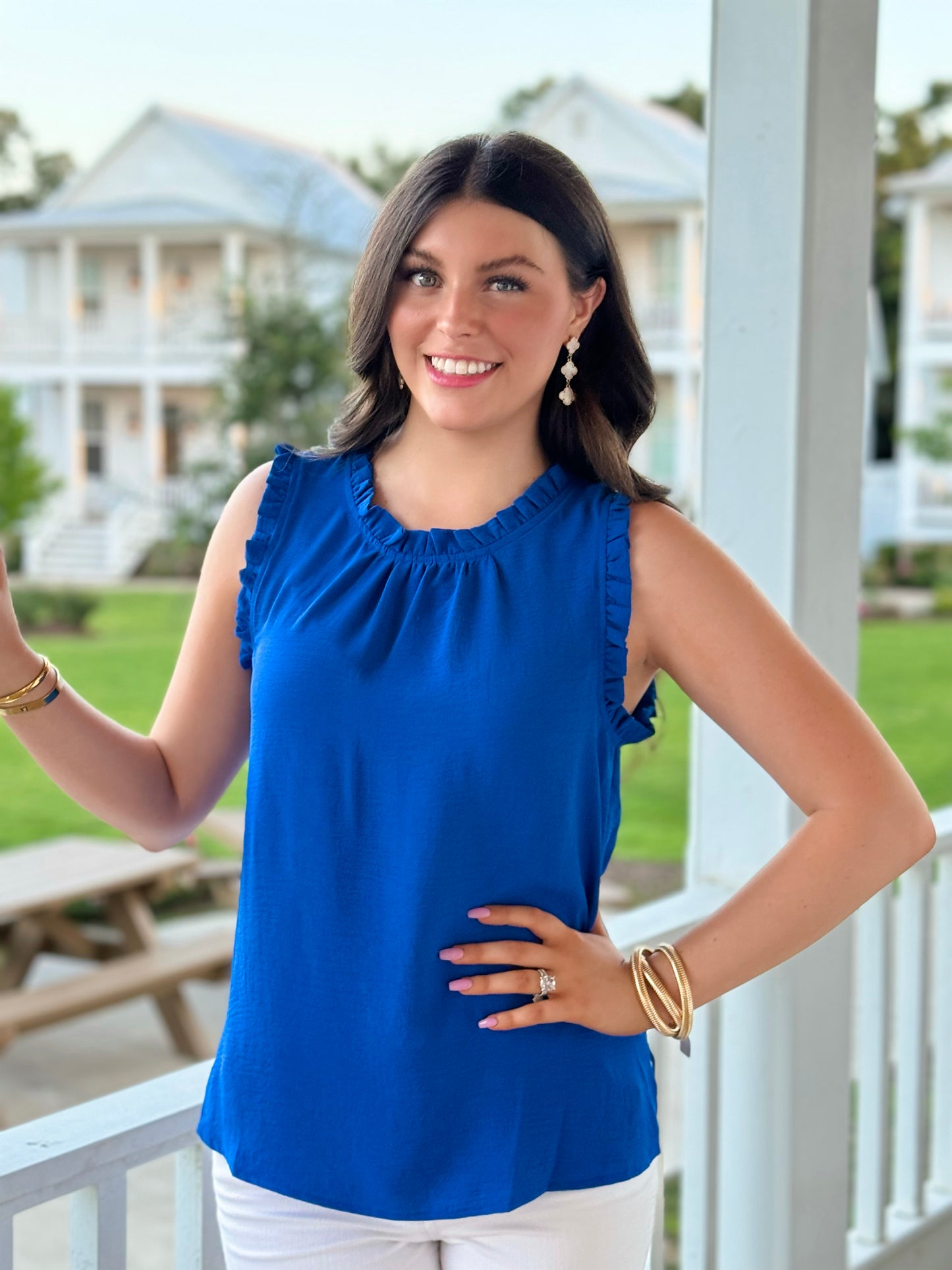 Blue Ruffle Collared Shirt