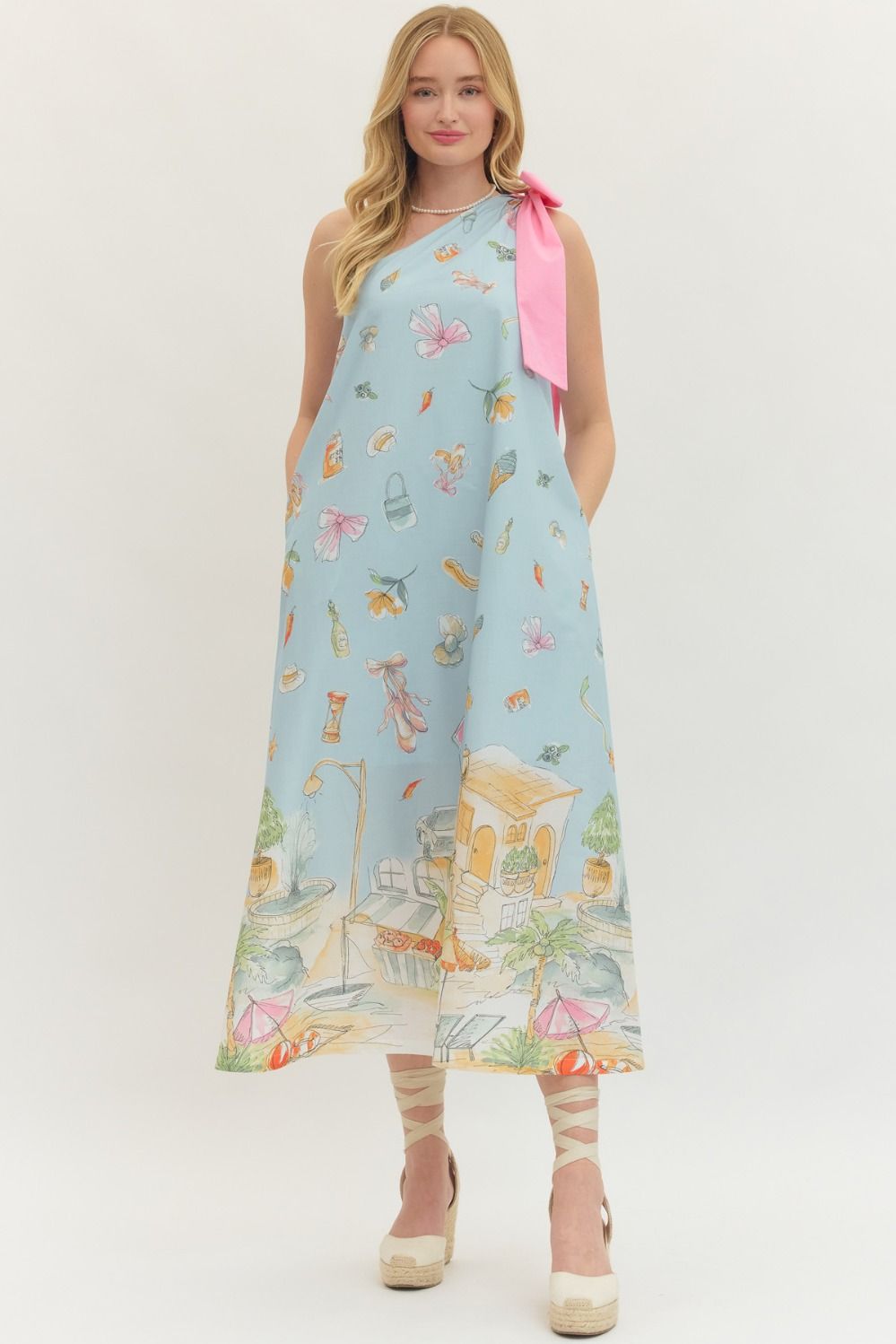 Blue Riviera Vibes One Shoulder Maxi Dress