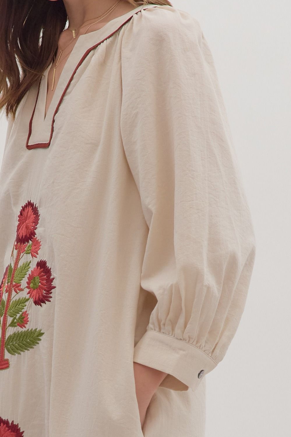 Embroidered Floral Maxi Dress - Ecru
