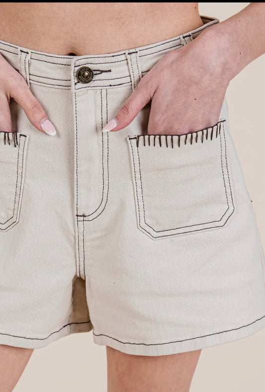 Light Taupe Trim Detail Shorts