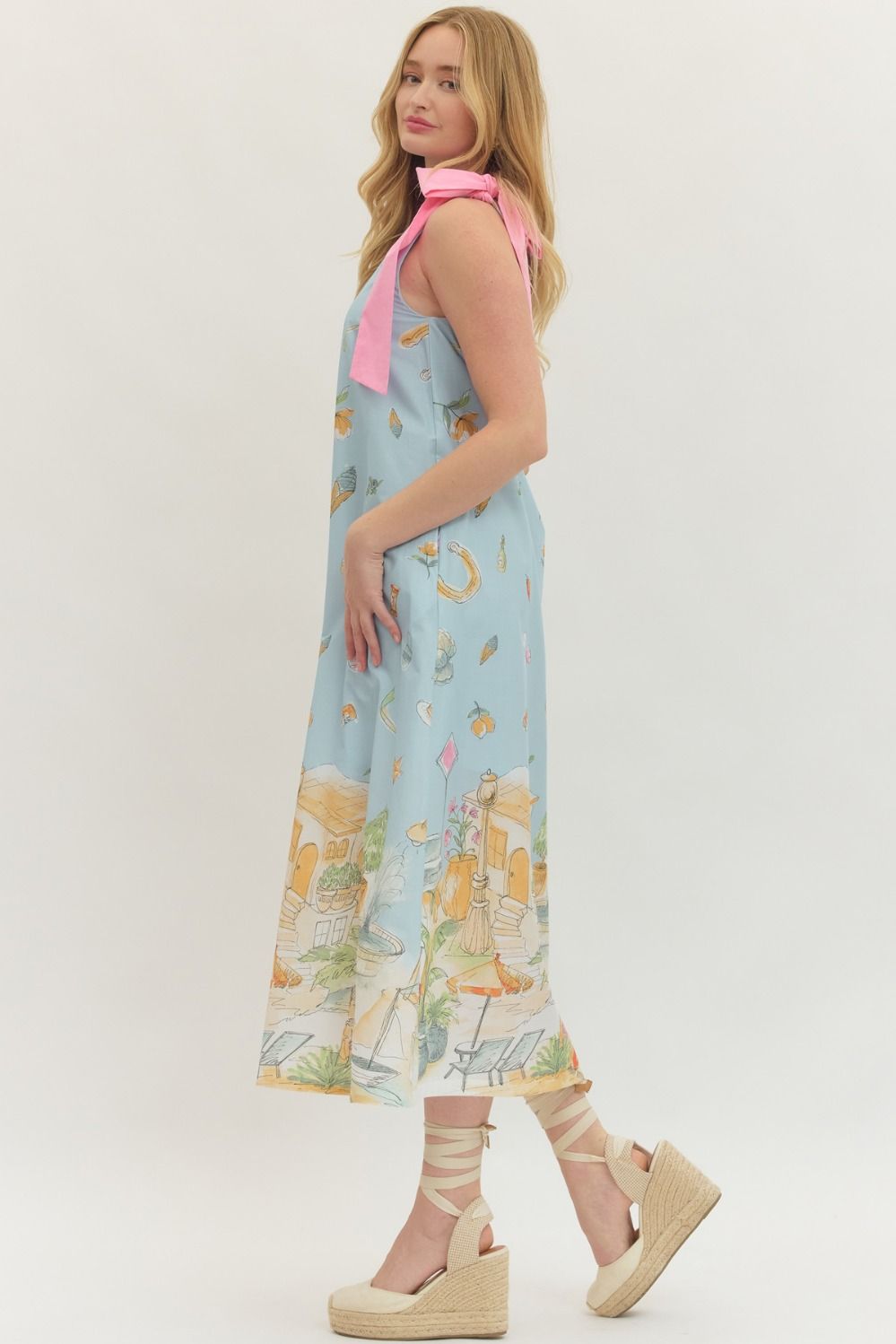 Blue Riviera Vibes One Shoulder Maxi Dress