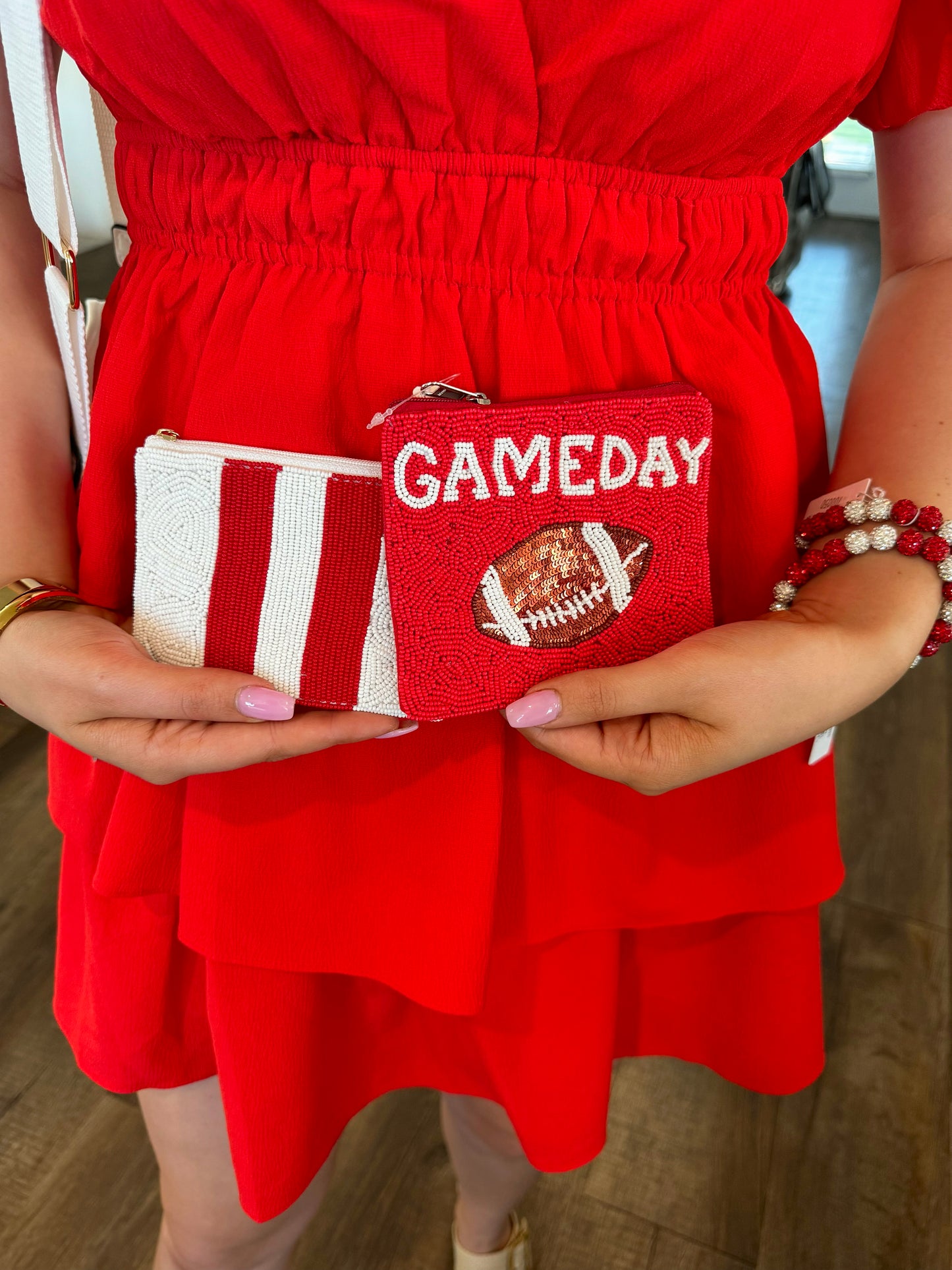 Red Striped Beaded Coin Purse
