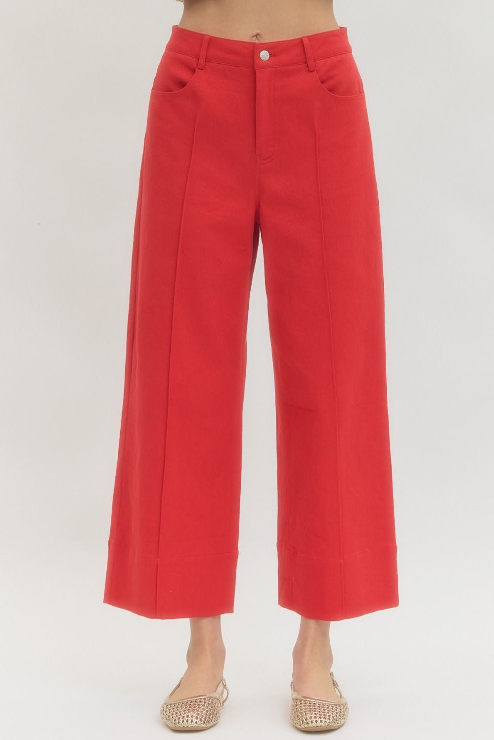 Red Front Seam Wide Leg Pants