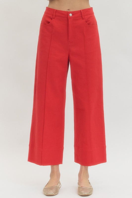 Red Front Seam Wide Leg Pants