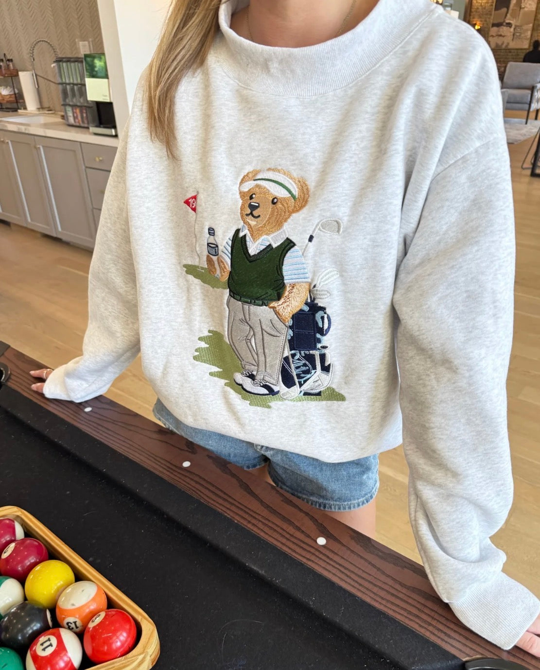 Teddy Bear Golfer on 19th Green Mockneck