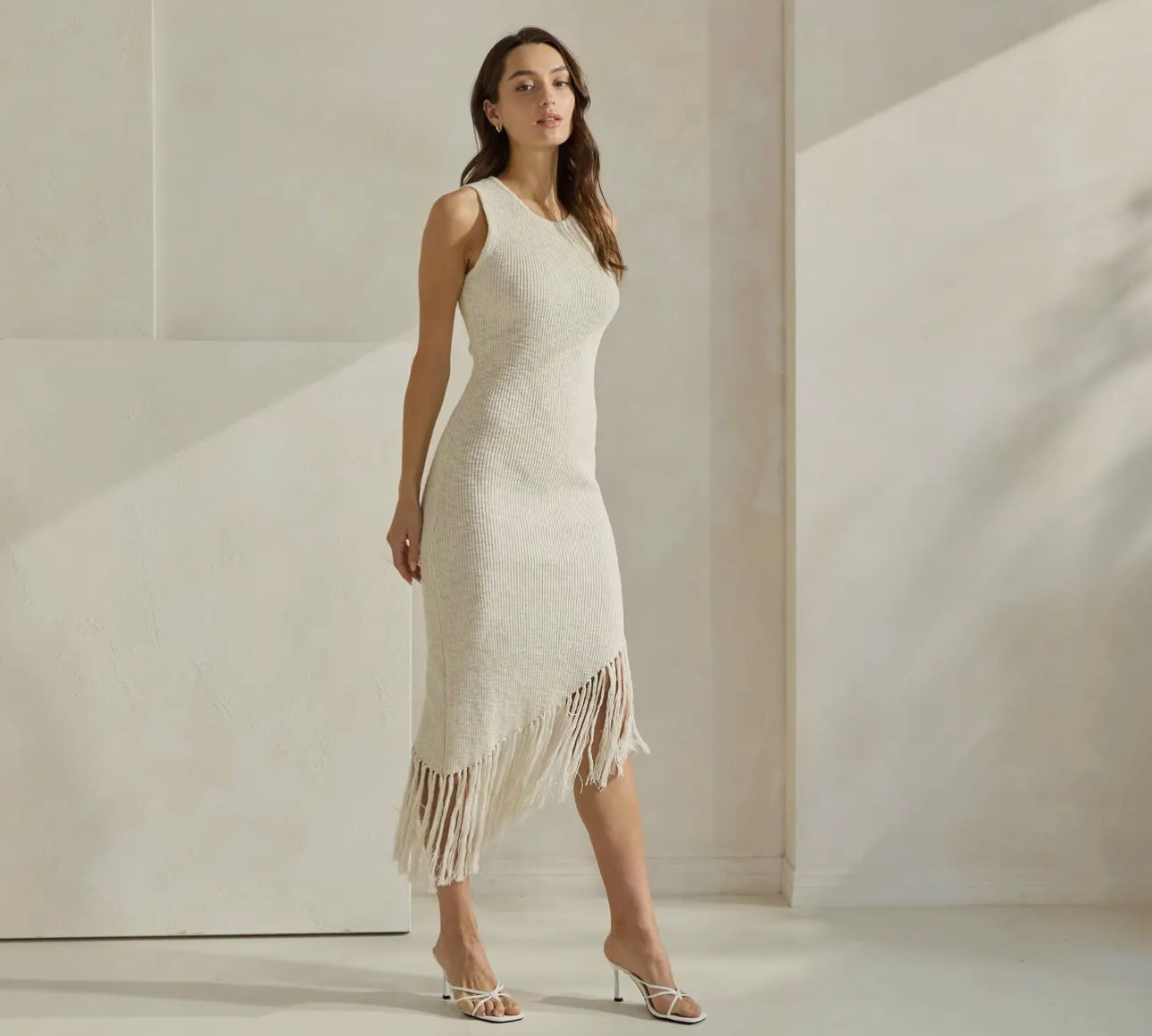 Sunset Soiree - Cream Fringe Trimmed Dress