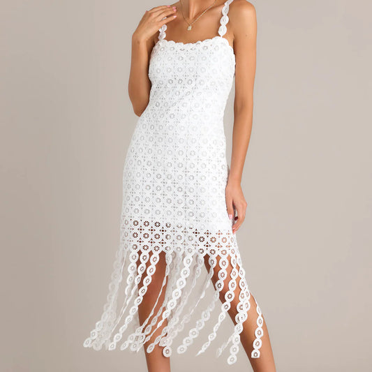 Eyelet lace fringe dress