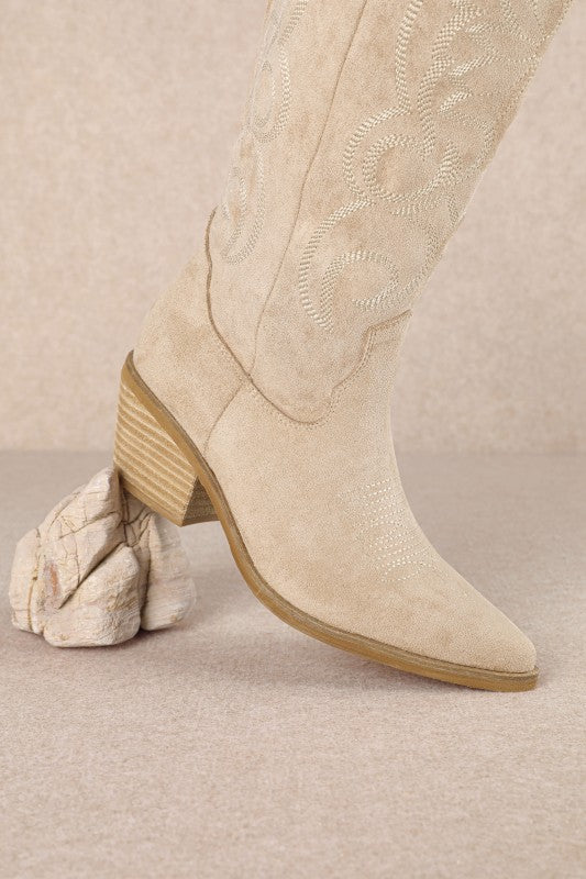 The Giada Faux Suede Cowboy Boot -Beige