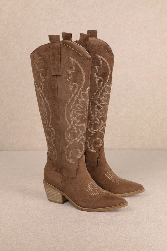 The Giada Faux Suede Cowboy Boot - Coffee