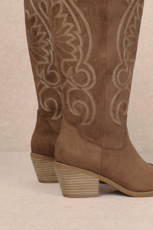 The Giada Faux Suede Cowboy Boot - Coffee