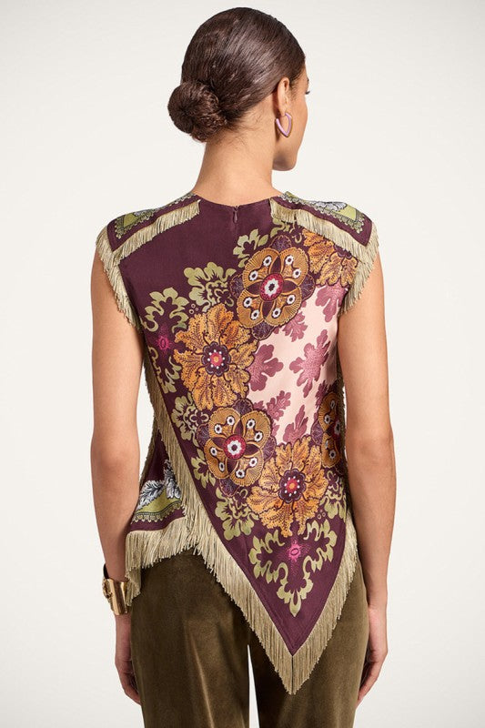 Boho Floral Fringe Trim Scarf Top