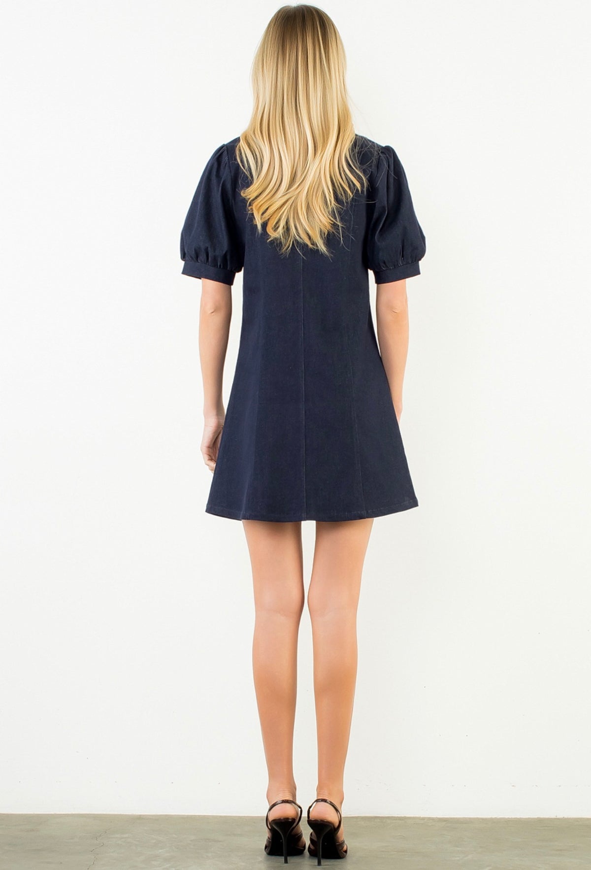 Corduroy and Denim gold Button Dress -THML