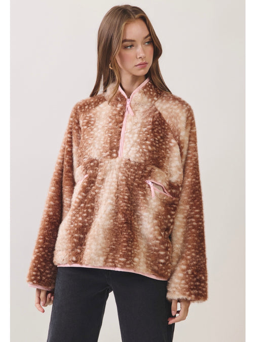 Fuzzy Fawn Sherpa Oversized Quarter Zip TCEC